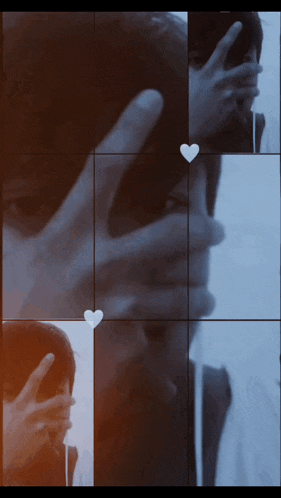 a person covering their face with their hands in a collage of pictures