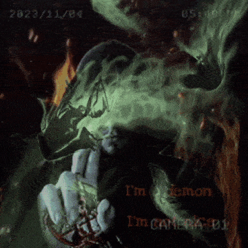 a picture of a demon with the words i 'm demon i 'm camera 01 on it