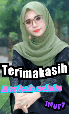 a woman wearing a green hijab and glasses says terima kasih berkah selalu