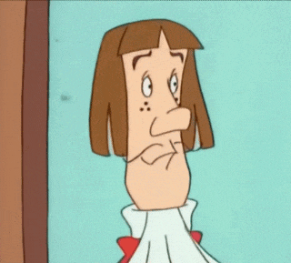 a cartoon character with brown hair and a very long nose