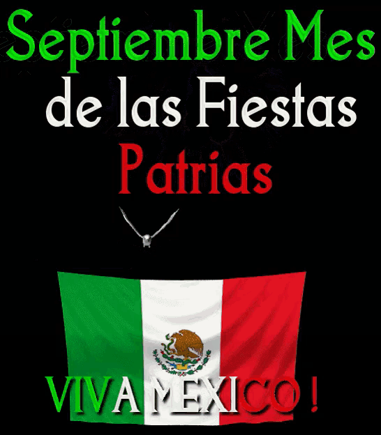 september mes de las fiestas patrias viva mexico with a flag in the foreground
