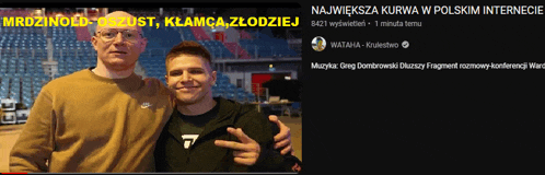 two men are standing next to each other in front of an empty stadium and the caption says największa kurwa w polskim internecie