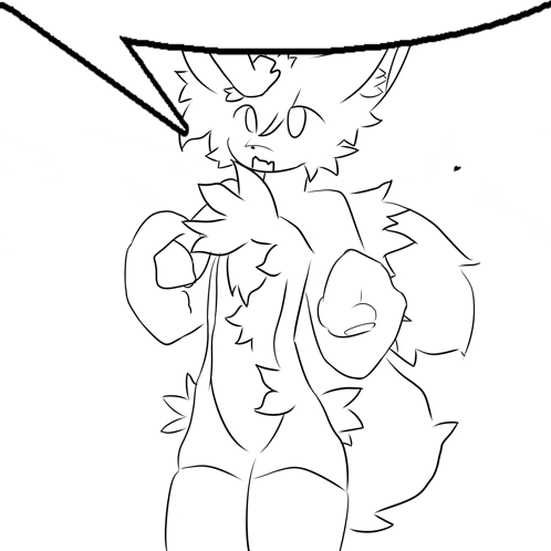a black and white drawing of a furry animal with a speech bubble behind it