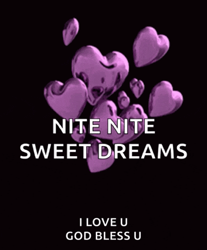 a poster with purple hearts that says nite nite sweet dreams
