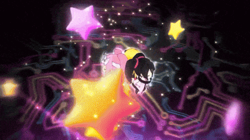 a cartoon drawing of a girl with a ponytail and a star in her hand