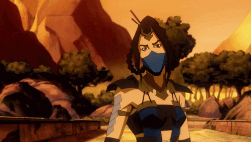 a cartoon drawing of a woman with a mask on her face