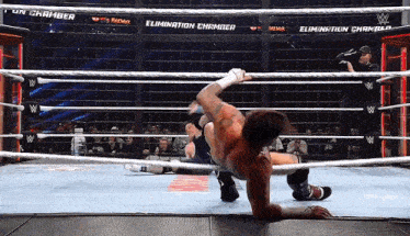 a wrestling ring with the words elimination chamber on it