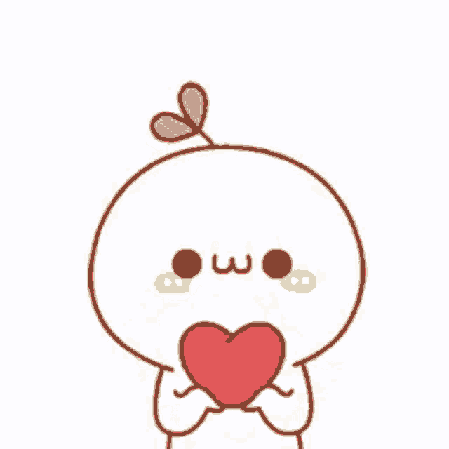 a cartoon character is holding a red heart in front of its mouth .