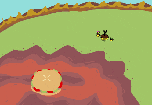 a cartoon drawing of a hamburger and a plant