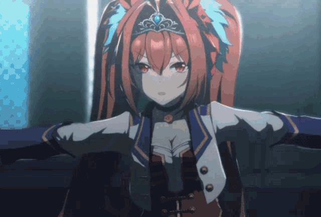 a girl with red hair is wearing a tiara