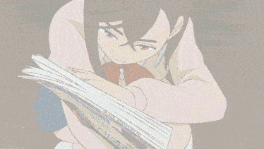 a cartoon of a girl reading a newspaper