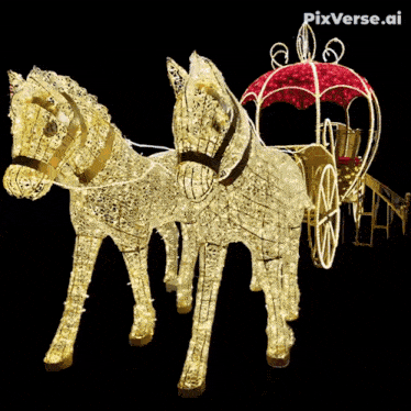 a picture of two horses pulling a carriage with pixverse.ai in the corner