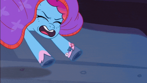 a cartoon of a pony with a purple blanket on her head
