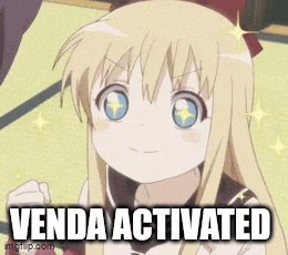 a girl with blonde hair and blue eyes has the words venda activated on her face