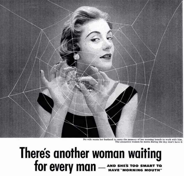 a black and white photo of a woman holding a spider web with the words " there 's another woman waiting for every man "