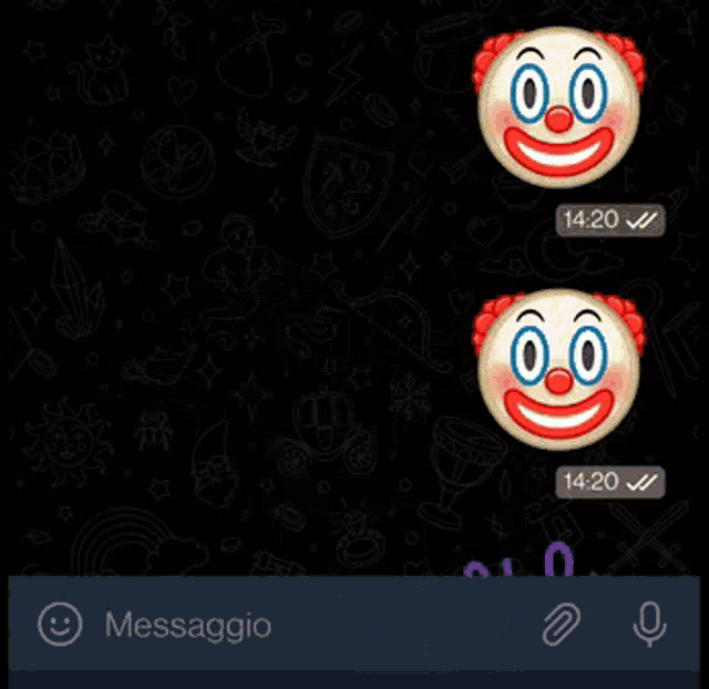 a clown with balloons and a monkey with balloons on a black background with the word messaggio at the bottom