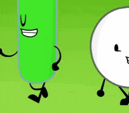 a cartoon character with arms and legs is smiling and standing on a green background .