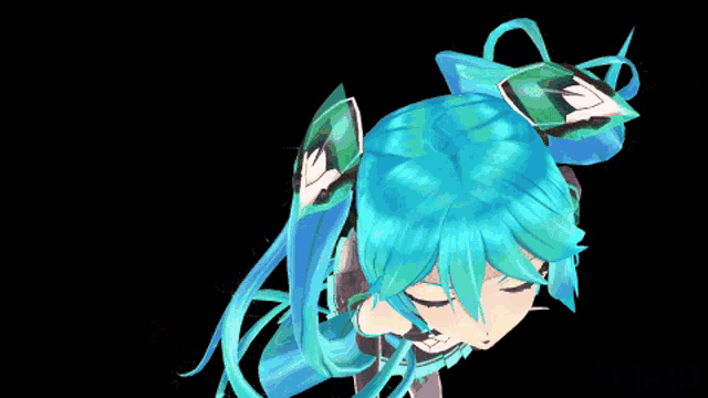 a drawing of a girl with blue hair and the letters td on her neck