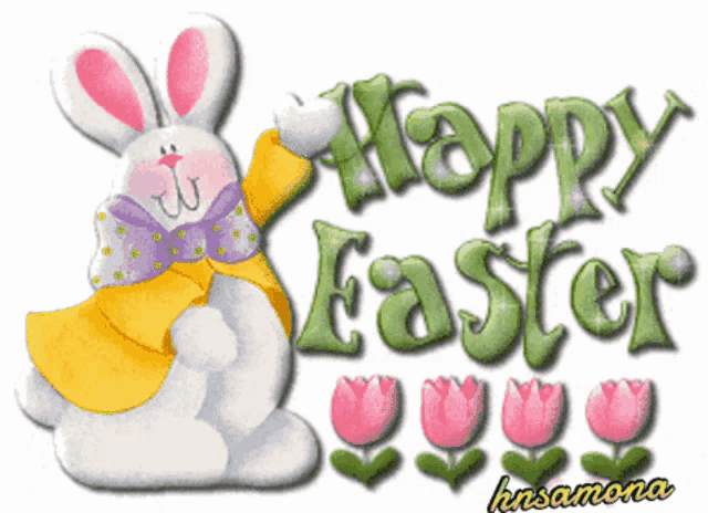 a picture of a bunny with the words happy easter