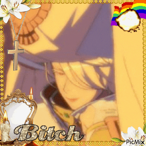 a picture of a person with the word bitch written on the bottom