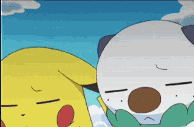 a cartoon drawing of a dog and a yellow dog with their eyes closed