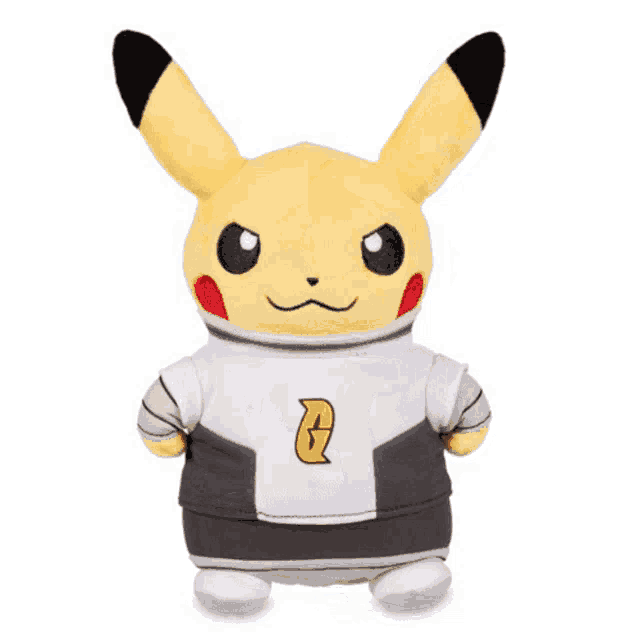 the back of a pikachu stuffed animal with a black tail