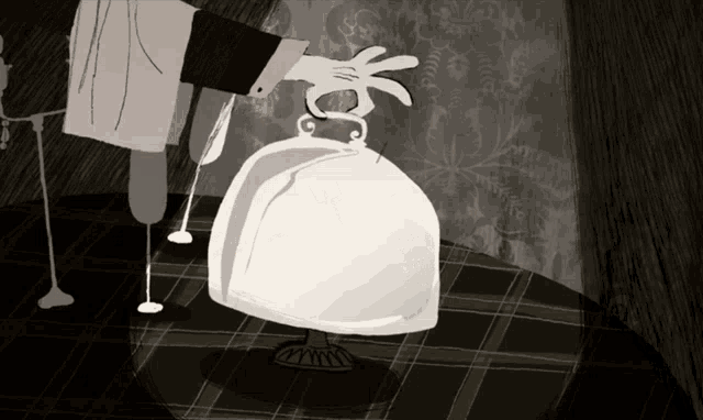 a black and white drawing of a person holding something