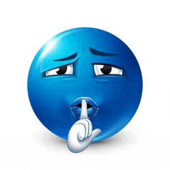 a blue smiley face is holding a finger to its mouth