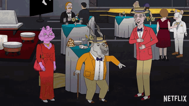 a cartoon of a cat and a goat standing next to each other with a netflix logo in the corner