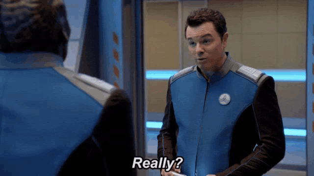 a man in a space suit says really