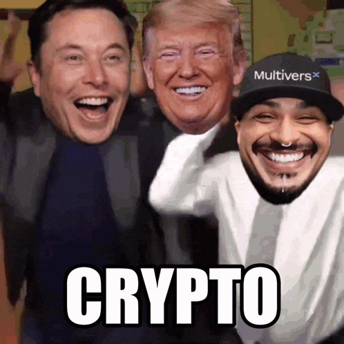elon musk donald trump and a man with a hat that says multiversx