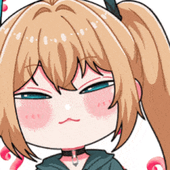 a cartoon drawing of a girl with a ponytail and a choker