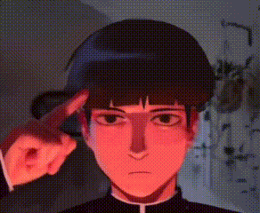 a close up of a person 's face with a hand pointing to their forehead .