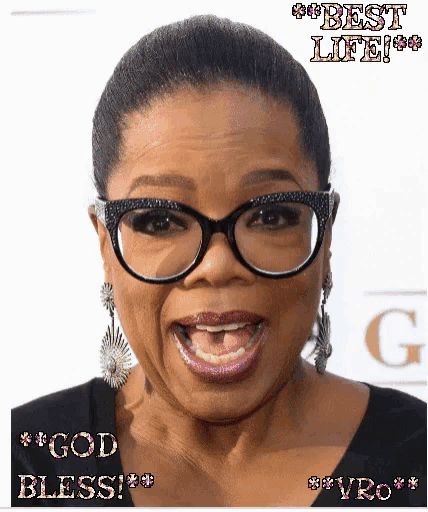 a picture of oprah winfrey with the words " god bless " on the bottom right