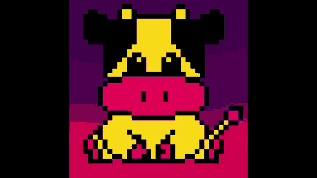 a pixel art of a cow with a pink face