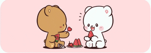 a cartoon of two bears eating watermelon with the words chomp chomp