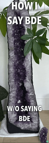 a large purple rock with the words how i say bde w / o saying bde below it