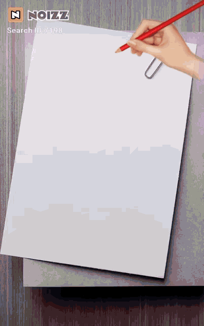 a hand is holding a red pencil over a piece of paper that says noizz on it