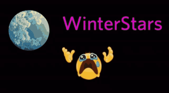 a cartoon smiley face is crying in front of a winter stars logo
