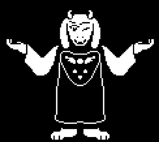 a pixel art drawing of a monster with horns and wings standing with his arms outstretched .