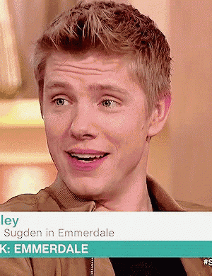 a close up of a man 's face with the words " sudden in emmerdale " on the bottom right