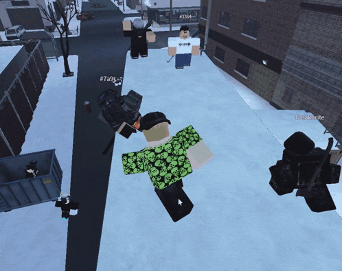 a screenshot of a video game with a person wearing a green skull shirt