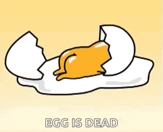 a cartoon drawing of a broken egg with the words egg is dead below it