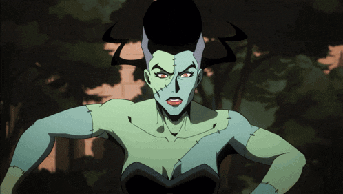 a cartoon drawing of a woman with stitches on her arm