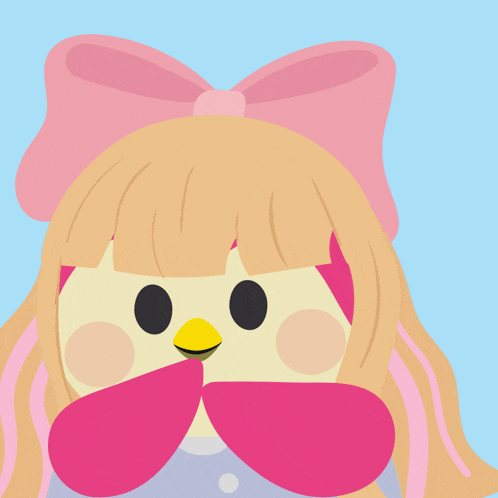 a cartoon drawing of a girl with long blonde hair and a pink bow
