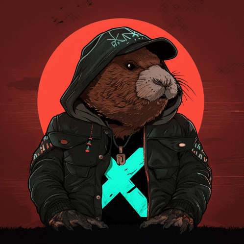 a cartoon illustration of a otter wearing a hoodie and a hat
