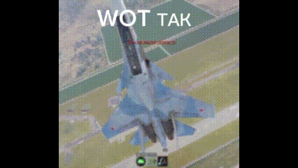 a pixelated image of a fighter jet flying in the sky with the words wot tak written on it .