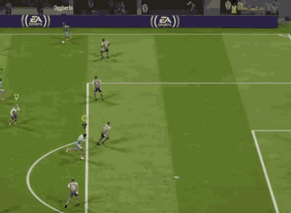 a soccer game is being played on a field sponsored by ea sports
