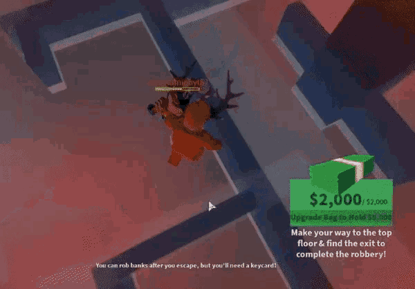 a screenshot of a video game that says you can rob banks after you escape but you 'll need a key card