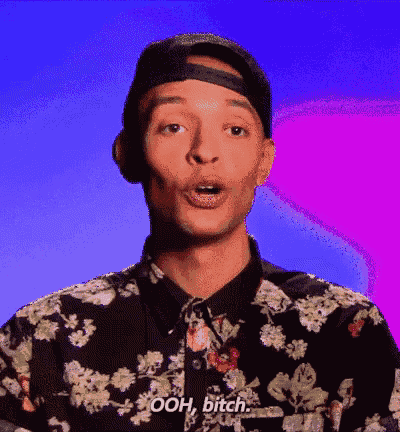a man in a floral shirt says ooh bitch